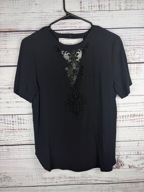 Sandro‎ Paris Black Lace Detail Blouse Short Sleeve Size 1 NWT